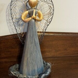 Handcrafted Angel Figurine with Blue and Gold Accents